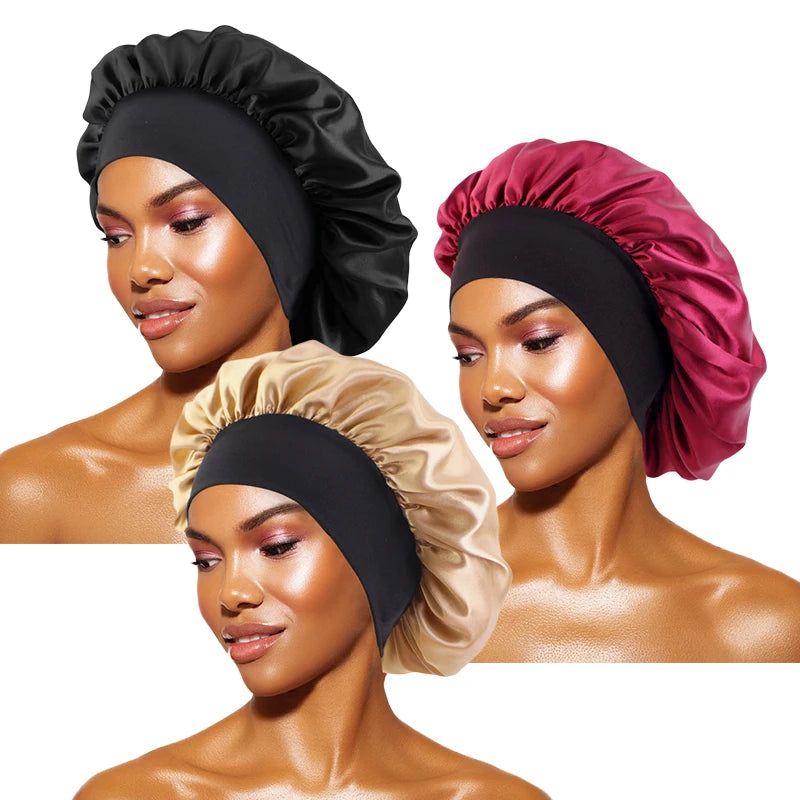 Gorro de satén liso para mujer: gorro unisex de ala ancha para dormir o bañarse, con banda elástica y diseñado para el cuidado del cabello.