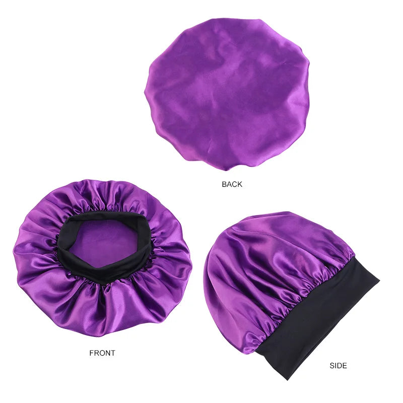 Gorro de satén liso para mujer: gorro unisex de ala ancha para dormir o bañarse, con banda elástica y diseñado para el cuidado del cabello.