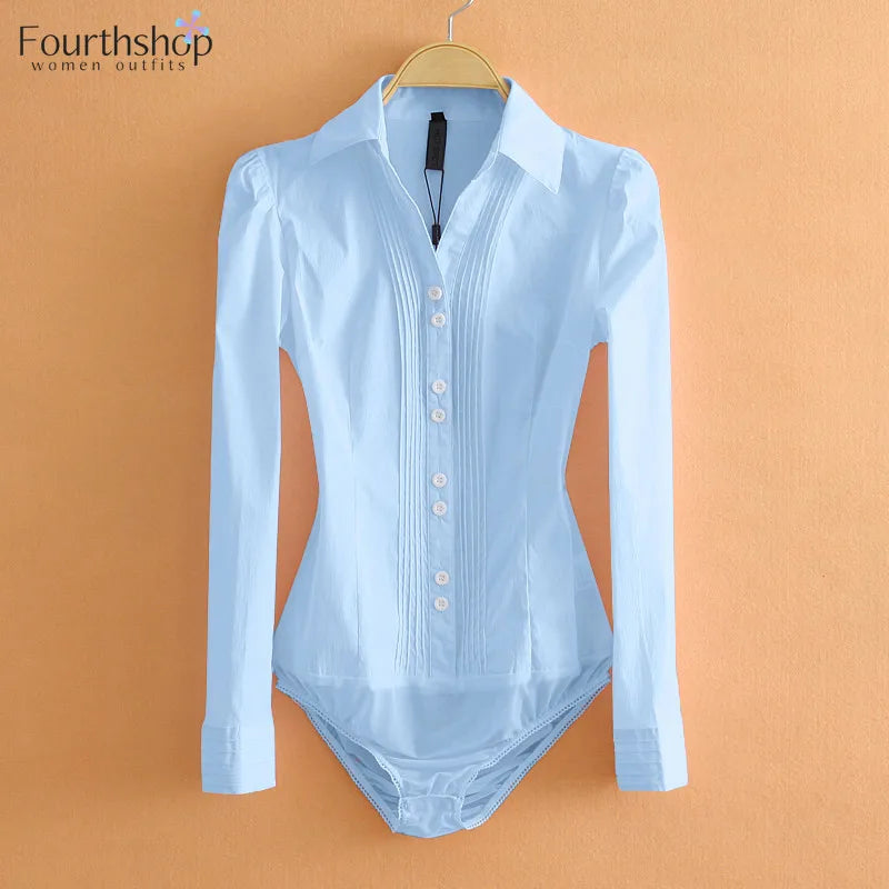 Elegant Bodysuits Female Fashion 2026 Long Sleeve Body Shirts Women Formal Office Lady White Blouses Work Rompers Clothes Outfit