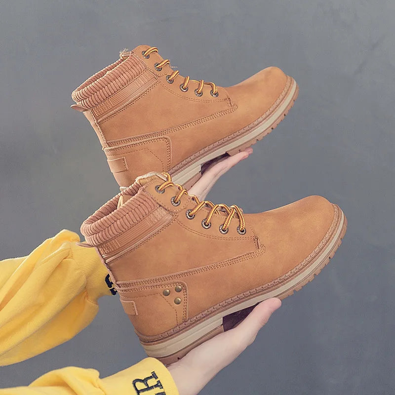 Spring Autumn New Women Boots Riding Equestrian Ankle Boots Ladies Platform Boots Lace-Up plus Size 36-41 Woman Fashion Shoes