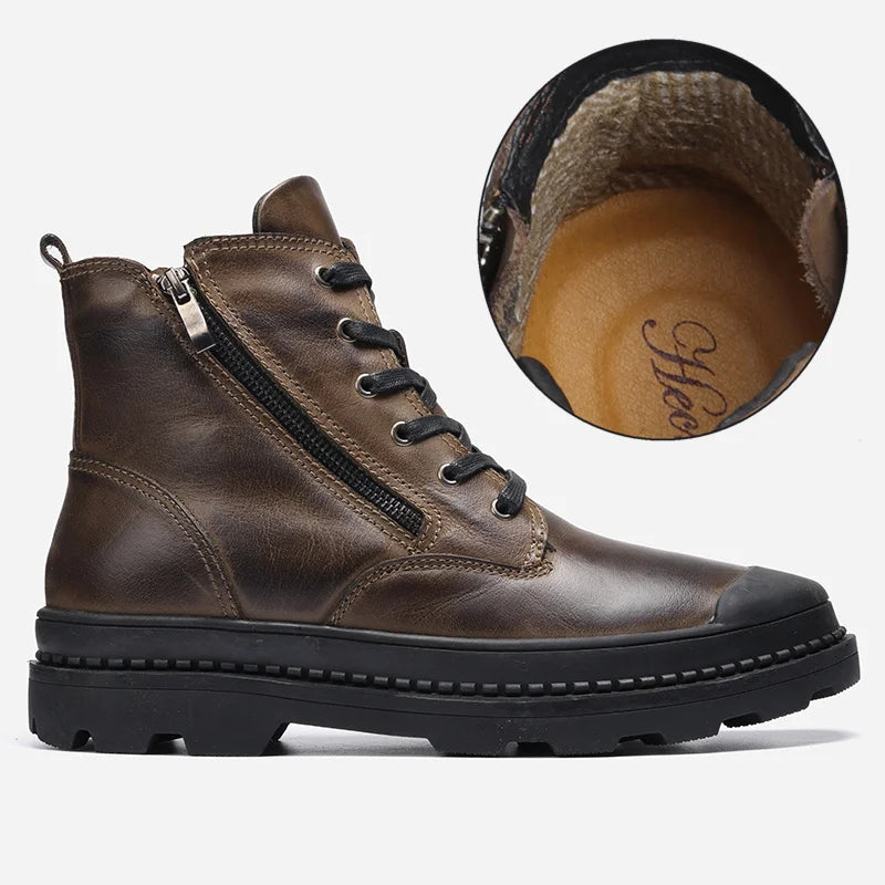 Natural Cow Leather Men Boots Top Quality Handmade Retro Men Boots Genuine Leather Men Boots #CX9550