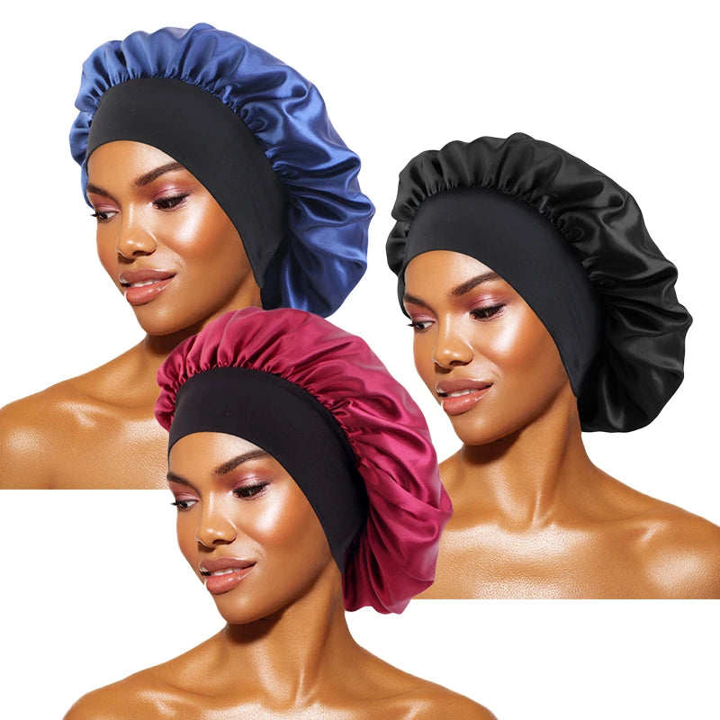 Gorro de satén liso para mujer: gorro unisex de ala ancha para dormir o bañarse, con banda elástica y diseñado para el cuidado del cabello.
