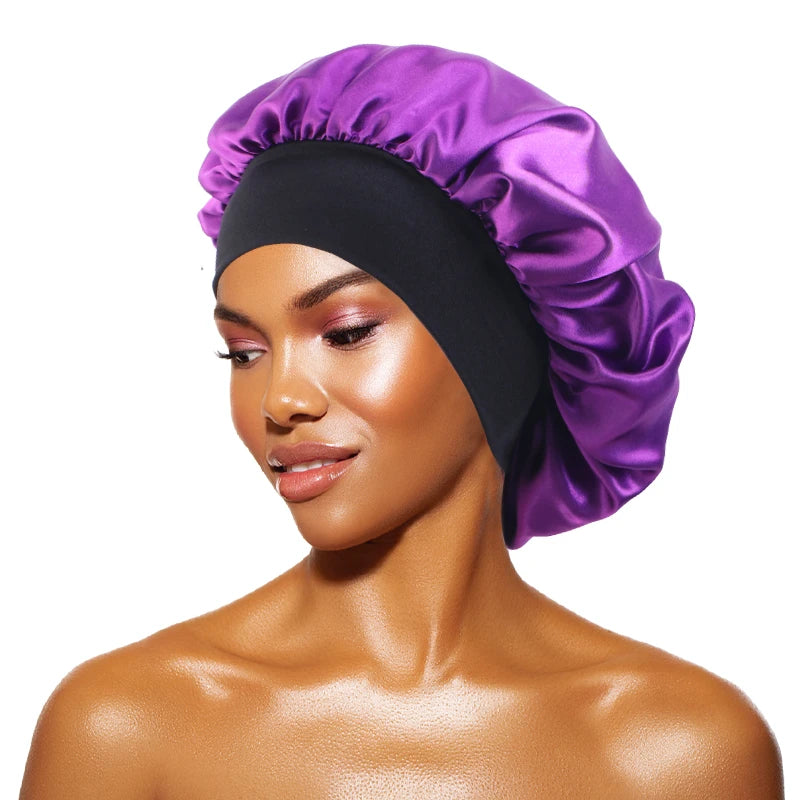 Gorro de satén liso para mujer: gorro unisex de ala ancha para dormir o bañarse, con banda elástica y diseñado para el cuidado del cabello.