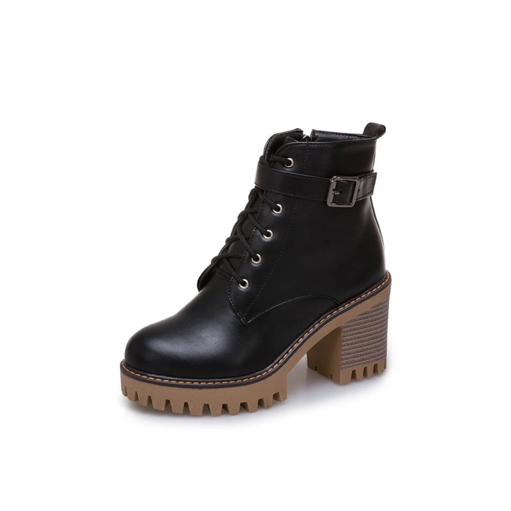 Boats Women 2026 New Winter Female High Heel Lace up Ankle Boots Buckle Platform Artificial Leather Ladies Shoes Zapatos Mujer