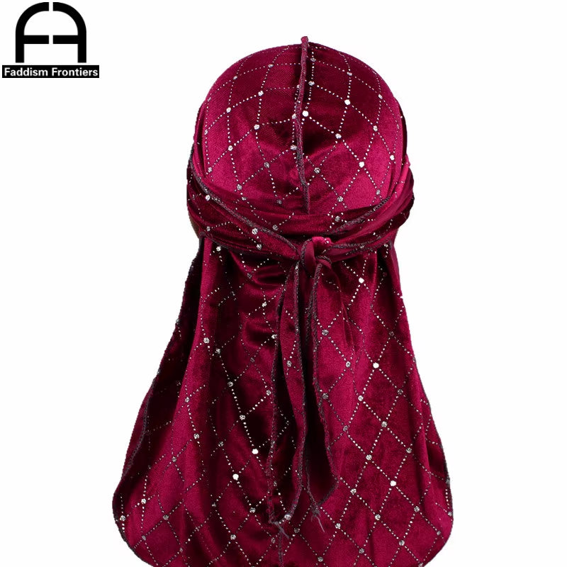 Premium Men'S Shiny Velvet Durags Turban Hat Bandanas Headwear Men Striped Durag Waves Caps Hair Accessories Pirate Hat Rag