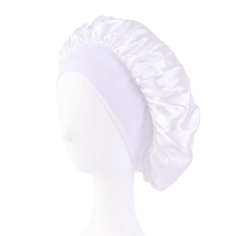 Gorro de satén liso para mujer: gorro unisex de ala ancha para dormir o bañarse, con banda elástica y diseñado para el cuidado del cabello.