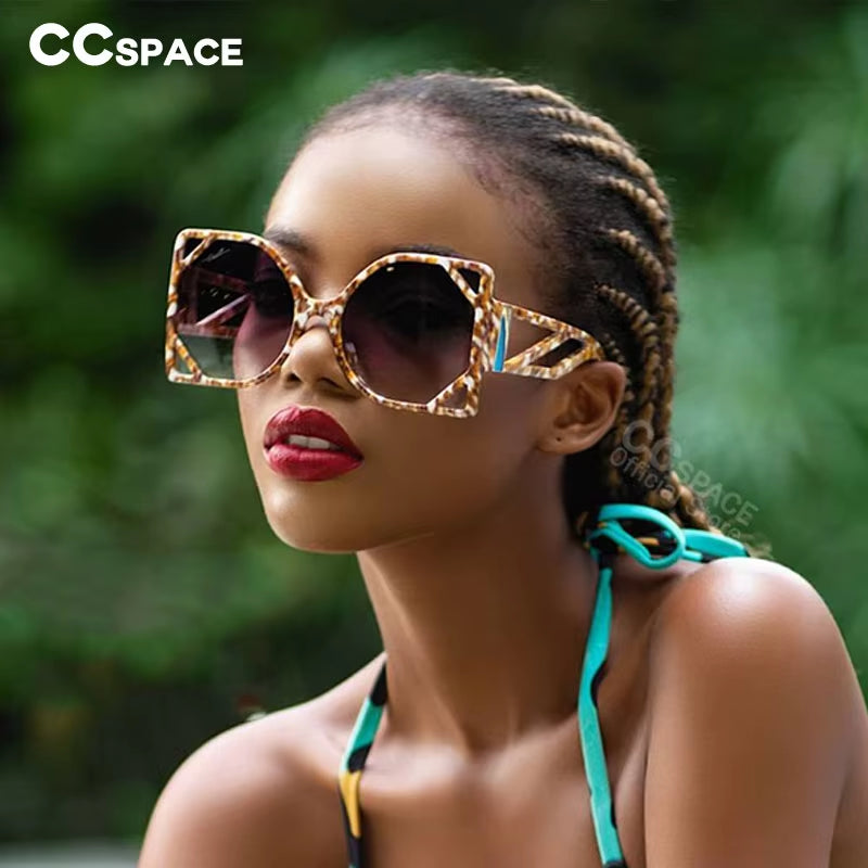49127 Fashion Big Frame Square Luxury Brand Sunglasses Women Hollow Oversized Shades UV400 Vintage Glasses