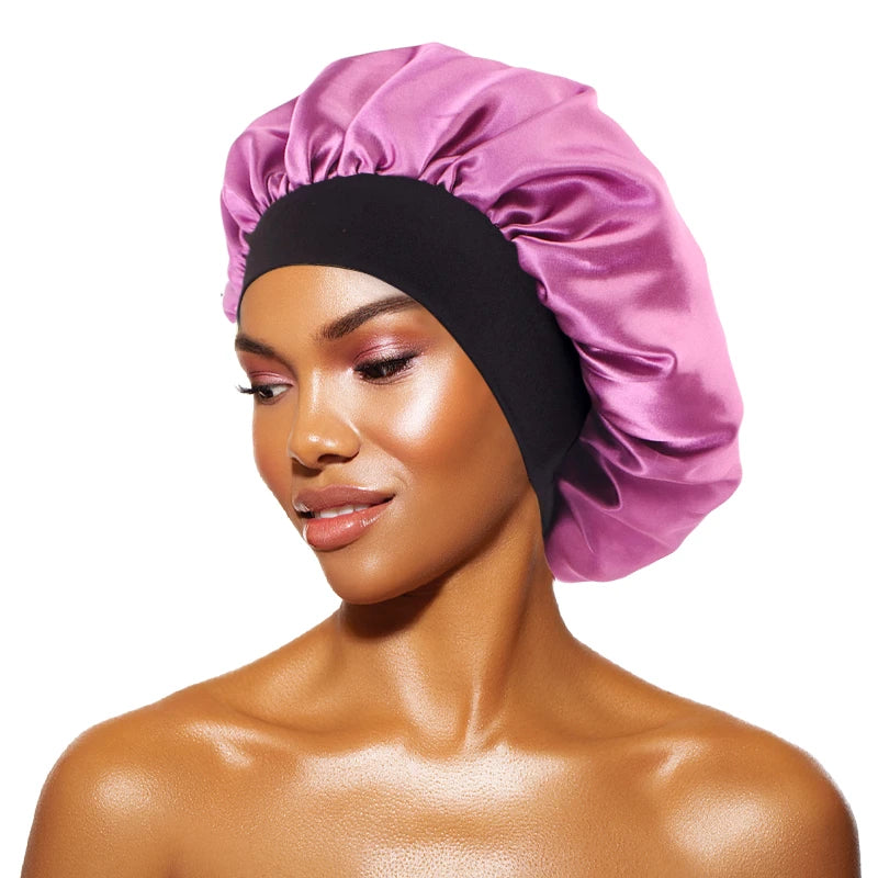 Gorro de satén liso para mujer: gorro unisex de ala ancha para dormir o bañarse, con banda elástica y diseñado para el cuidado del cabello.