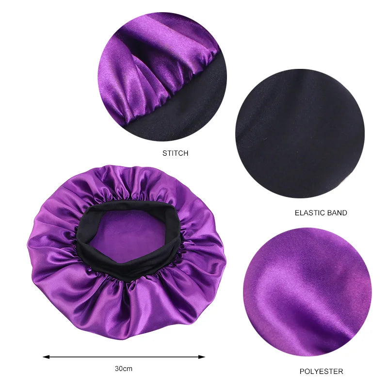 Gorro de satén liso para mujer: gorro unisex de ala ancha para dormir o bañarse, con banda elástica y diseñado para el cuidado del cabello.