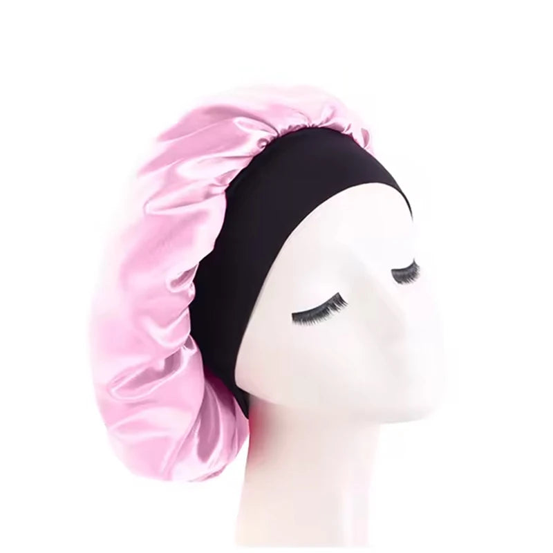 Gorro de satén liso para mujer: gorro unisex de ala ancha para dormir o bañarse, con banda elástica y diseñado para el cuidado del cabello.
