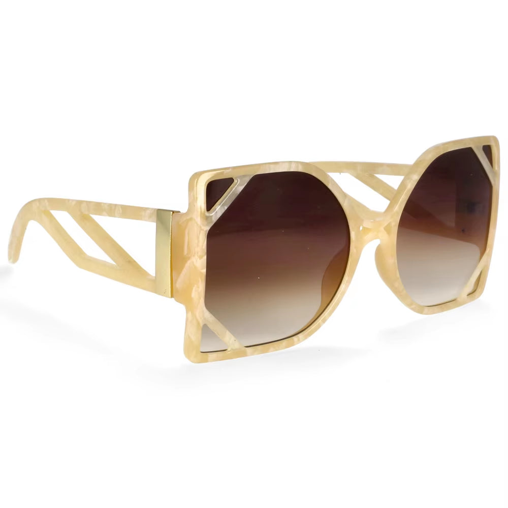 49127 Fashion Big Frame Square Luxury Brand Sunglasses Women Hollow Oversized Shades UV400 Vintage Glasses