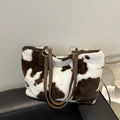Bolso tipo shopper de gran capacidad para mujer, bolso tote de felpa con estampado de vaca para viajes de invierno, bolso de hombro y de mano estilo diseñador.