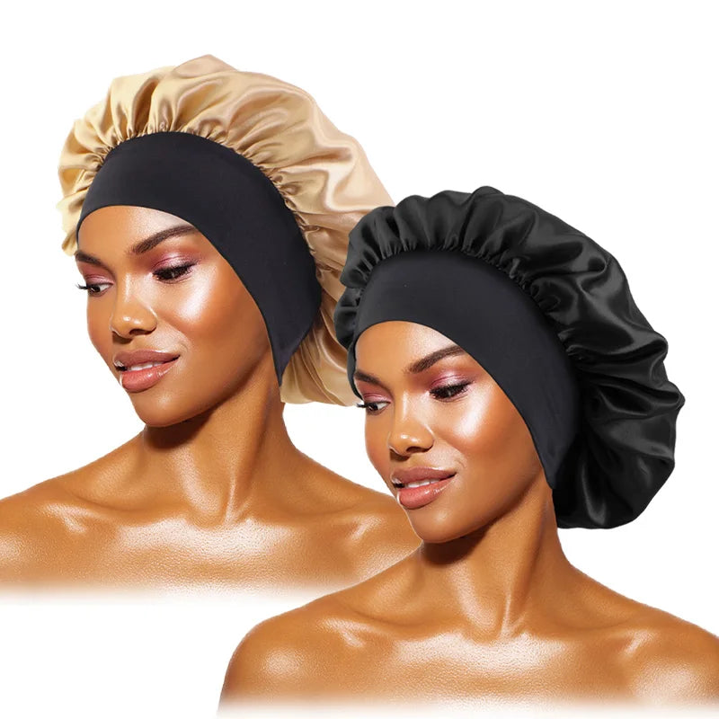 Gorro de satén liso para mujer: gorro unisex de ala ancha para dormir o bañarse, con banda elástica y diseñado para el cuidado del cabello.