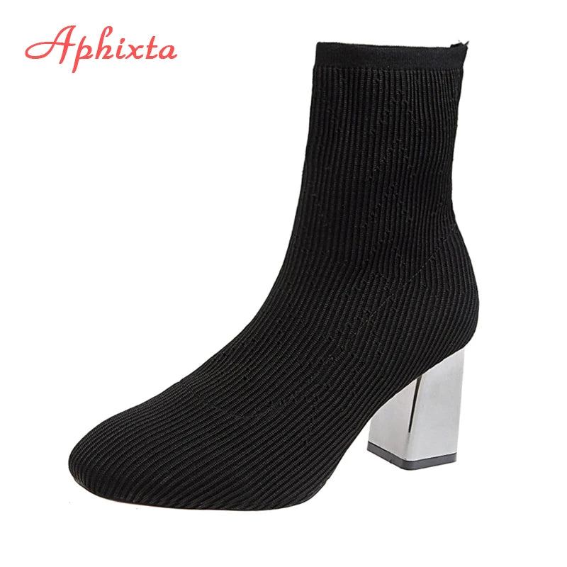 2022 New Fashion Ankle Boots Women Shoes Elastic Sock Boot Chunky High Heels Stretch Sexy Booties Pointed Toe plus 41 43