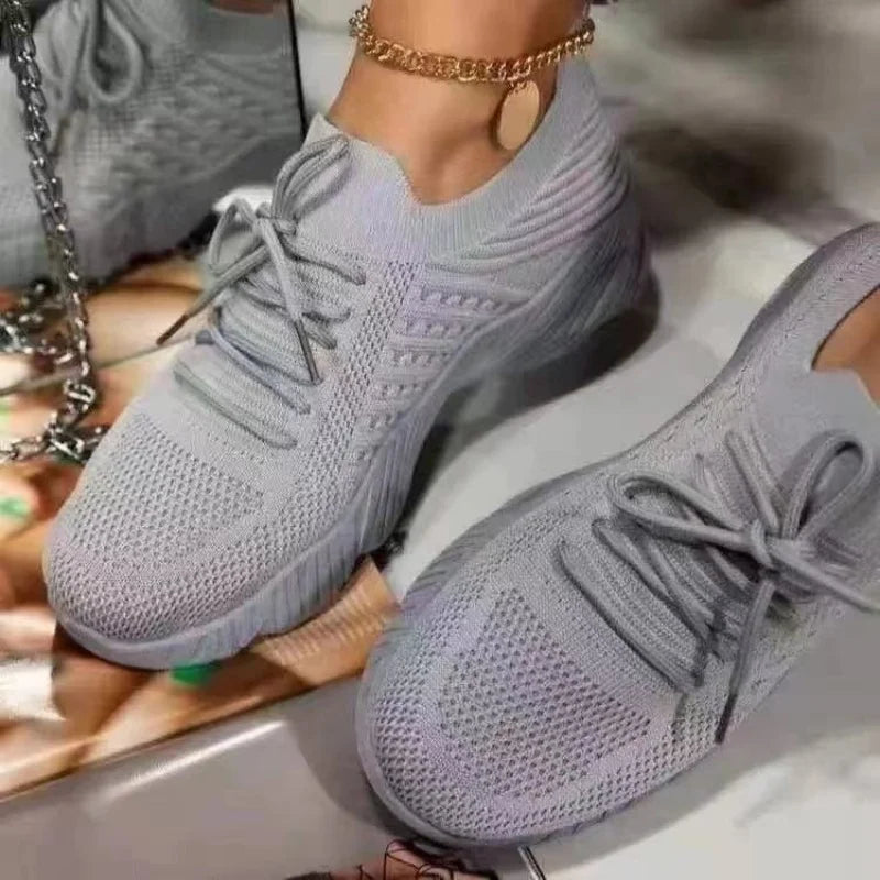 Zapatillas casuales y transpirables para mujer, estilo calcetín con cordones, planas y vulcanizadas, ideales para primavera y correr.