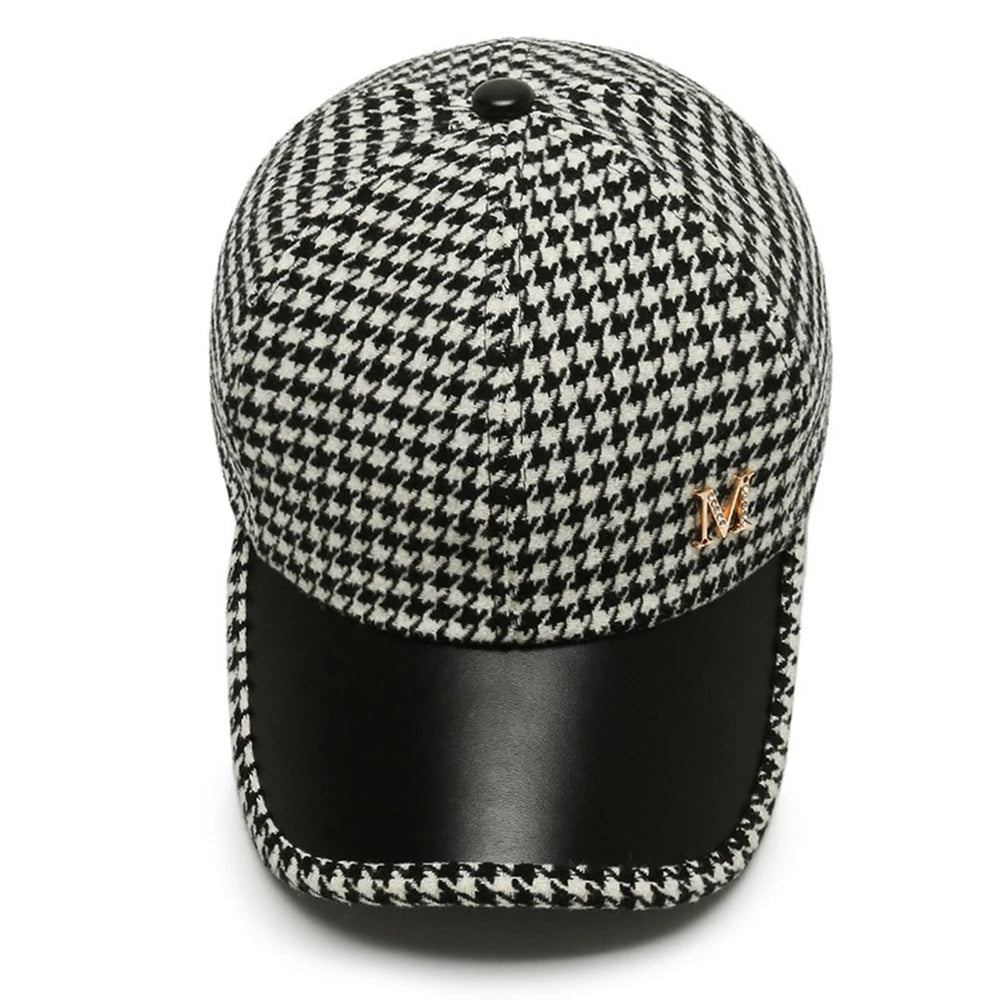 Luxury Brown British Plaid Baseball Caps for Men Vintage Houndstooth Women Hat Winter Street Trucker Cap Casuqettes Hommes