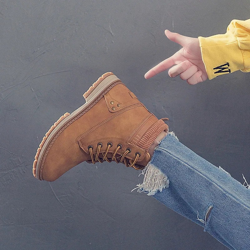 Spring Autumn New Women Boots Riding Equestrian Ankle Boots Ladies Platform Boots Lace-Up plus Size 36-41 Woman Fashion Shoes