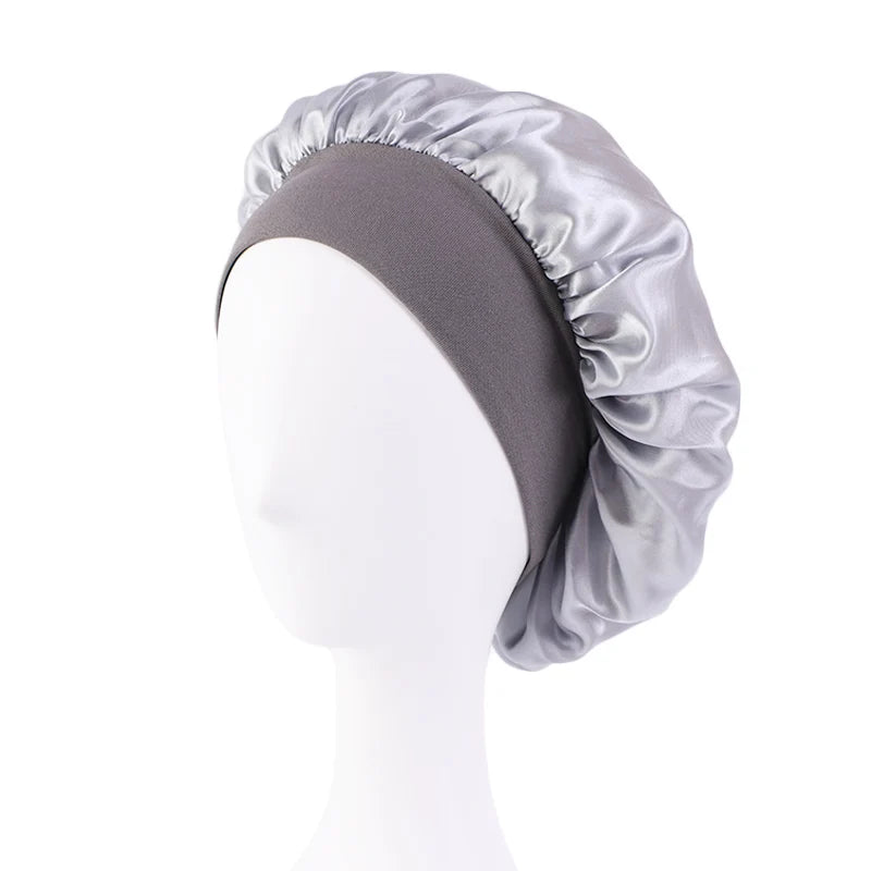 Gorro de satén liso para mujer: gorro unisex de ala ancha para dormir o bañarse, con banda elástica y diseñado para el cuidado del cabello.