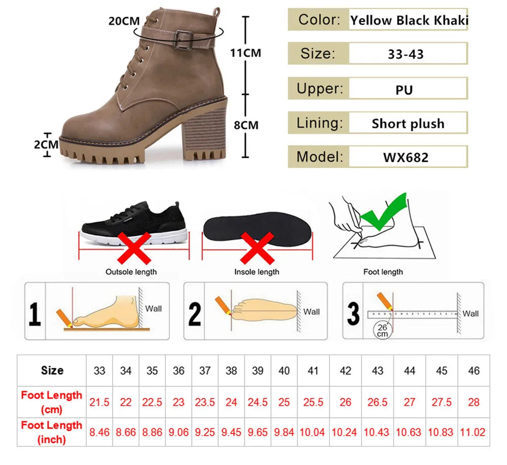 Boats Women 2026 New Winter Female High Heel Lace up Ankle Boots Buckle Platform Artificial Leather Ladies Shoes Zapatos Mujer