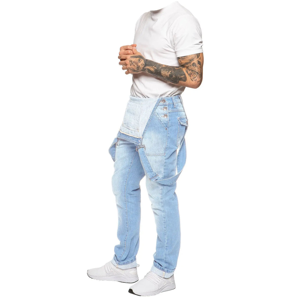 Peto vaquero casual para hombre, con múltiples bolsillos y corte ajustado elástico.