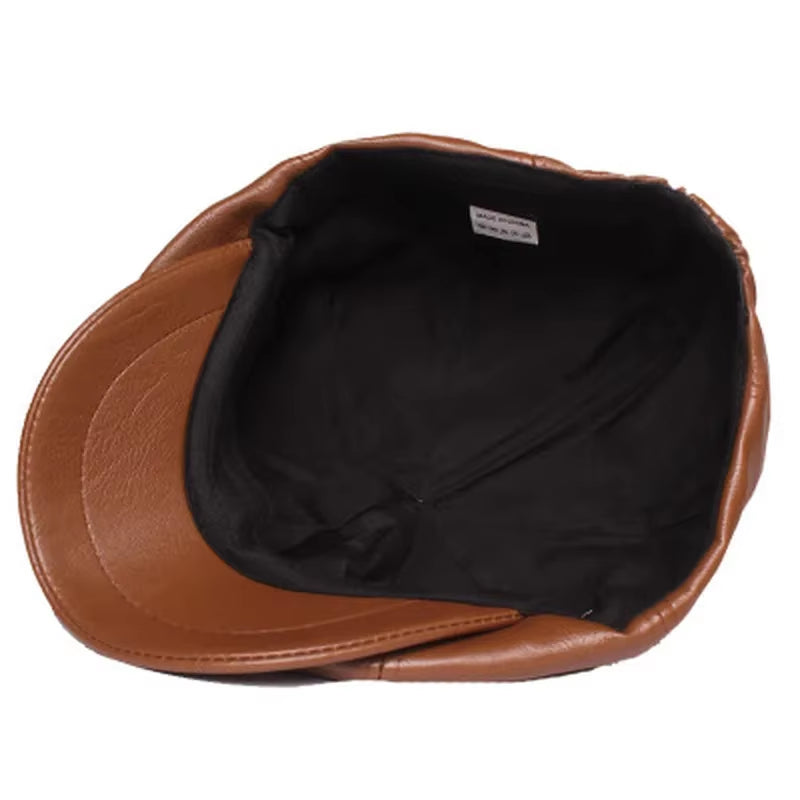 Retro Octagonal Leather Hat Autumn Men'S Beret Elegant Fashion Cap Snapback Caps for Men Women
