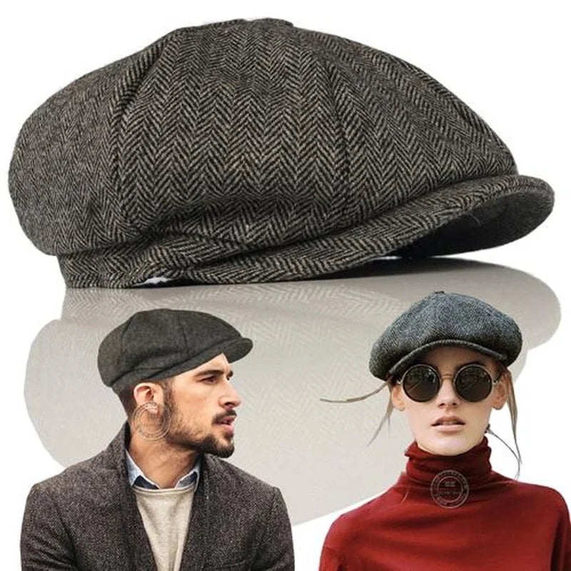 Wool Caps Men Herringbone Flat Caps Gatsby Cap Woolen Driving Hats Vintage Inspired Hat Winter Peaky Blinders