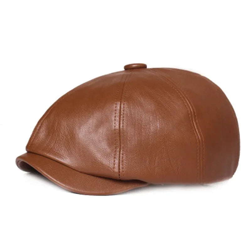 Retro Octagonal Leather Hat Autumn Men'S Beret Elegant Fashion Cap Snapback Caps for Men Women