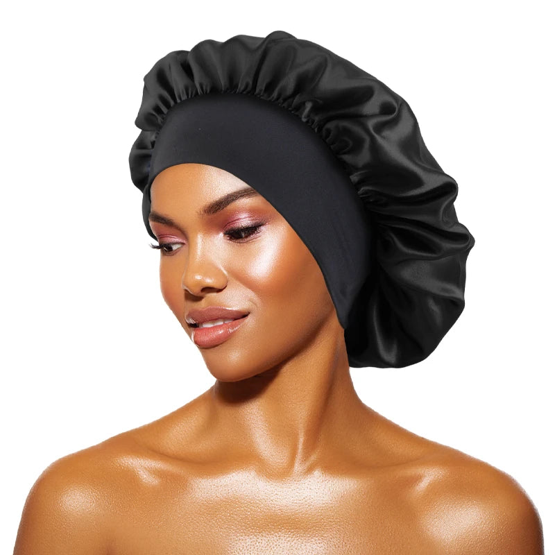 Gorro de satén liso para mujer: gorro unisex de ala ancha para dormir o bañarse, con banda elástica y diseñado para el cuidado del cabello.