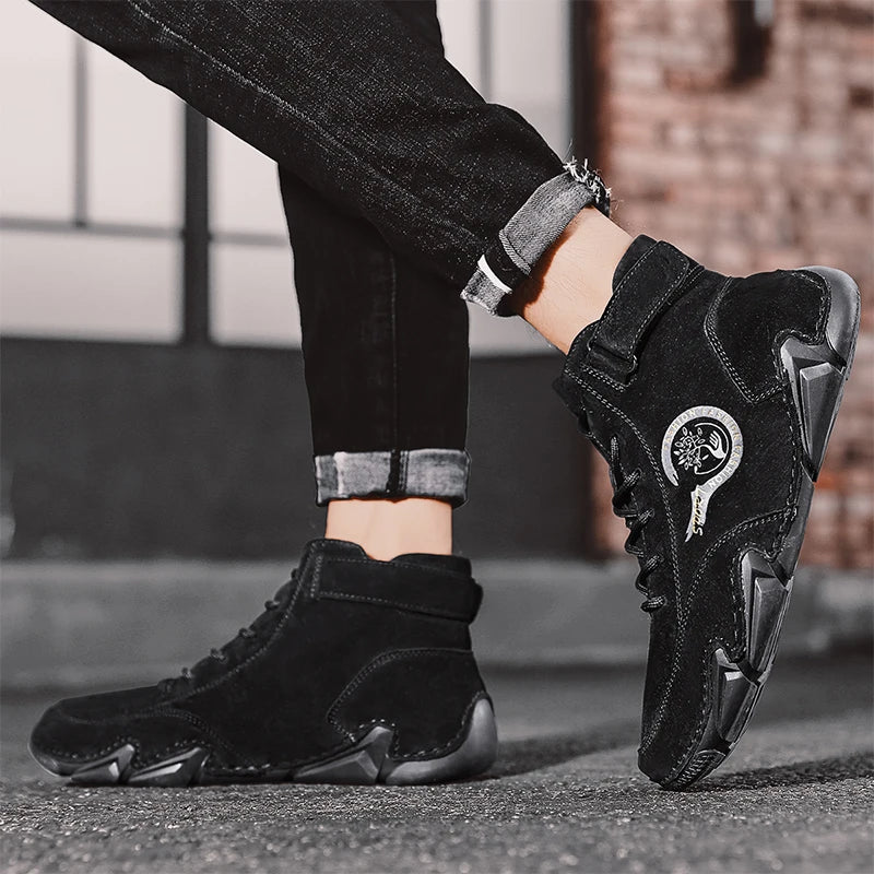 Big Size Men'S Boots Breathable Men'S Genuine Leather Boots Soft Sole Comfortable Men'S Ankle Boots Outdoor Men'S Casual Shoes