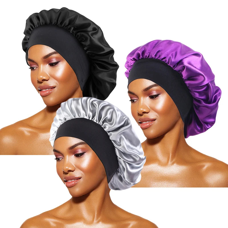 Gorro de satén liso para mujer: gorro unisex de ala ancha para dormir o bañarse, con banda elástica y diseñado para el cuidado del cabello.