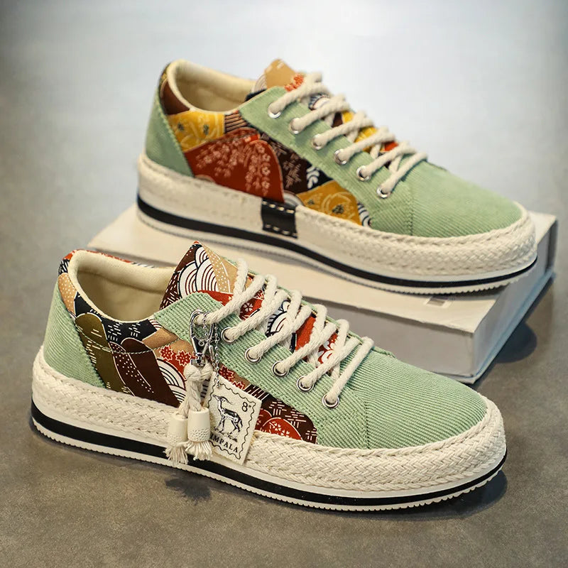 Zapatillas de lona de corte bajo para hombre: tendencia de moda veraniega, zapatillas con plataforma, cómodas, transpirables y casuales.