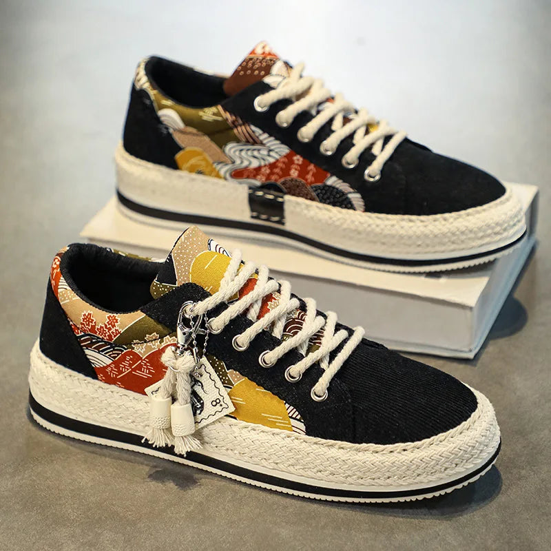 Zapatillas de lona de corte bajo para hombre: tendencia de moda veraniega, zapatillas con plataforma, cómodas, transpirables y casuales.