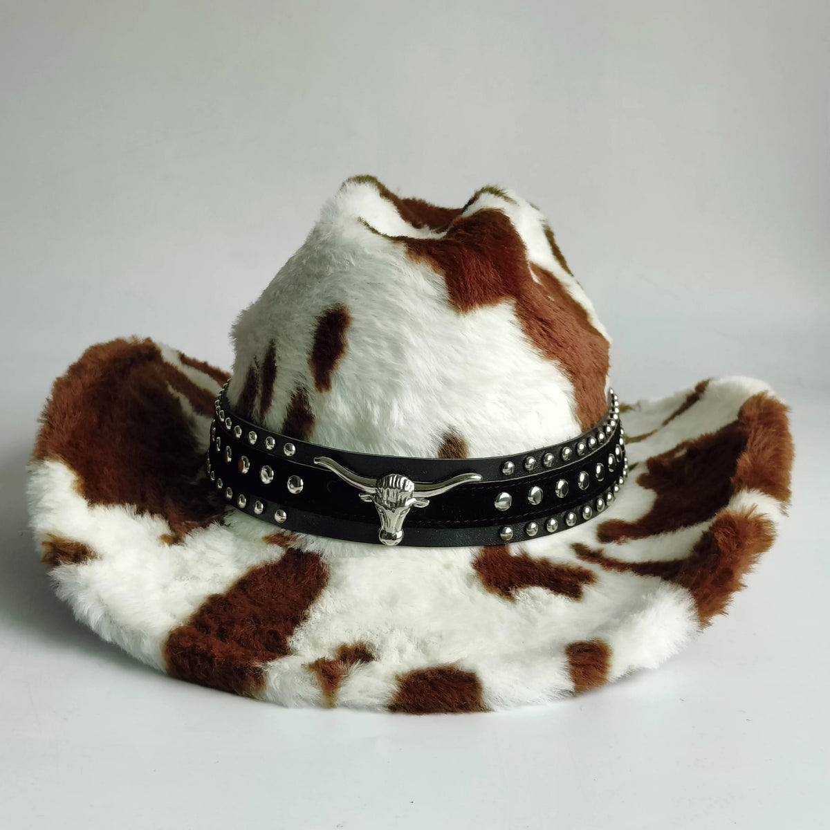 Sombrero vaquero elegante con estampado de leopardo y ala ancha; modelo de piel sintética para hombre y mujer, ideal para el invierno.