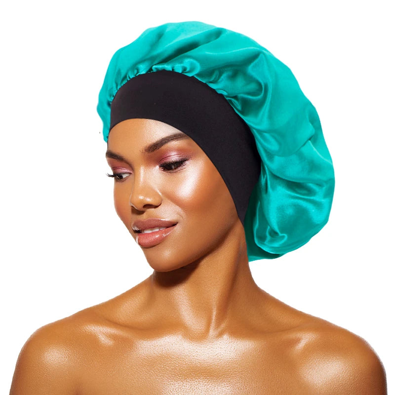 Gorro de satén liso para mujer: gorro unisex de ala ancha para dormir o bañarse, con banda elástica y diseñado para el cuidado del cabello.
