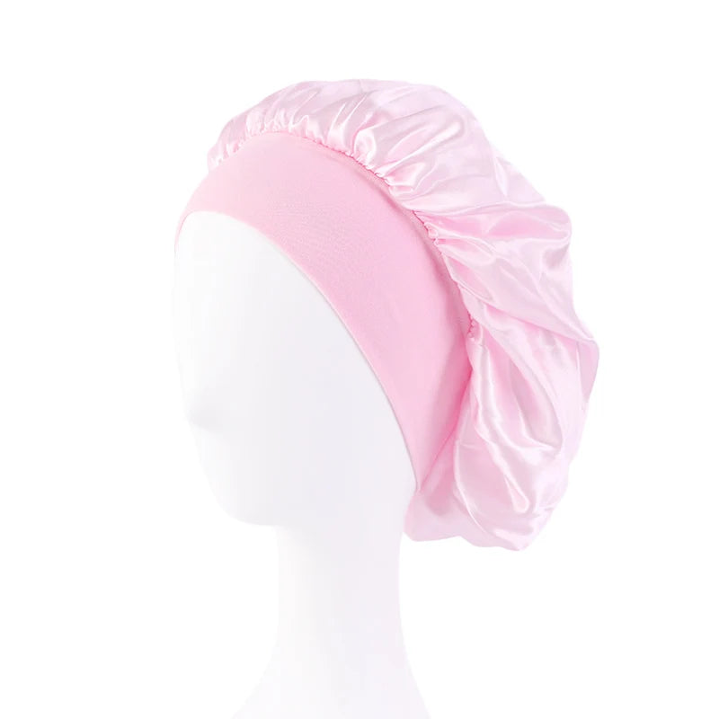 Gorro de satén liso para mujer: gorro unisex de ala ancha para dormir o bañarse, con banda elástica y diseñado para el cuidado del cabello.