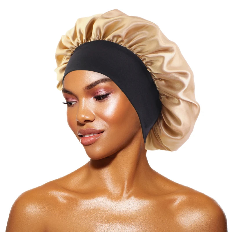 Gorro de satén liso para mujer: gorro unisex de ala ancha para dormir o bañarse, con banda elástica y diseñado para el cuidado del cabello.