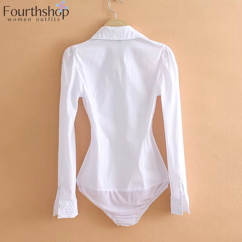 Elegant Bodysuits Female Fashion 2026 Long Sleeve Body Shirts Women Formal Office Lady White Blouses Work Rompers Clothes Outfit