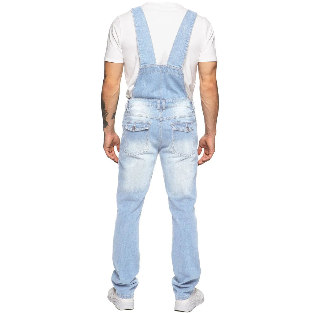 Peto vaquero casual para hombre, con múltiples bolsillos y corte ajustado elástico.