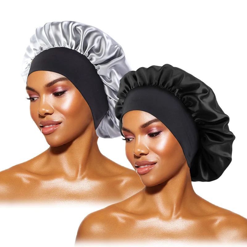 Gorro de satén liso para mujer: gorro unisex de ala ancha para dormir o bañarse, con banda elástica y diseñado para el cuidado del cabello.