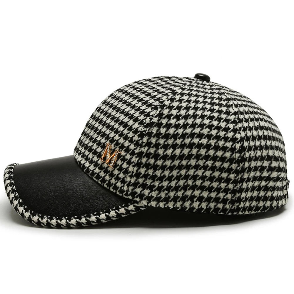 Luxury Brown British Plaid Baseball Caps for Men Vintage Houndstooth Women Hat Winter Street Trucker Cap Casuqettes Hommes