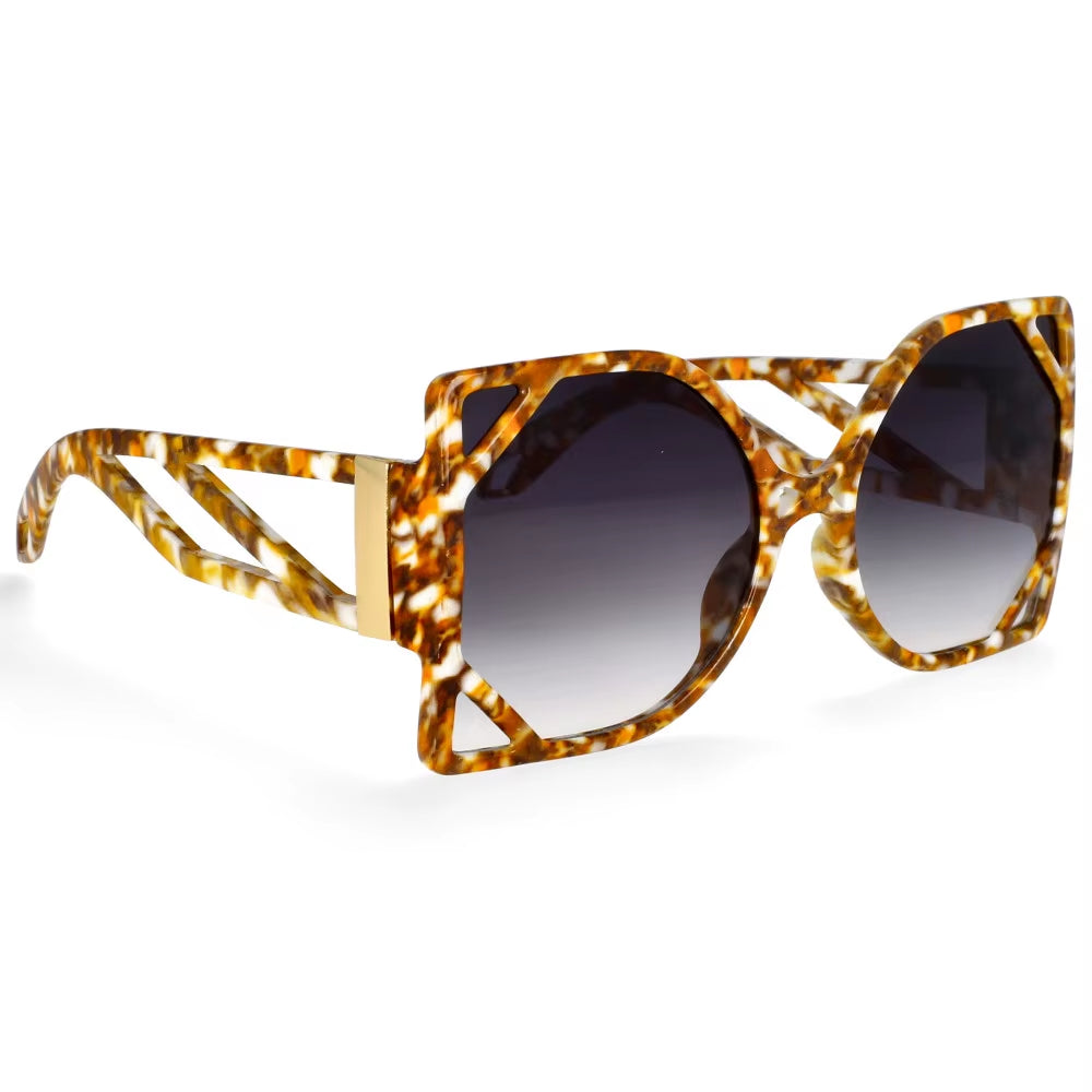 49127 Fashion Big Frame Square Luxury Brand Sunglasses Women Hollow Oversized Shades UV400 Vintage Glasses
