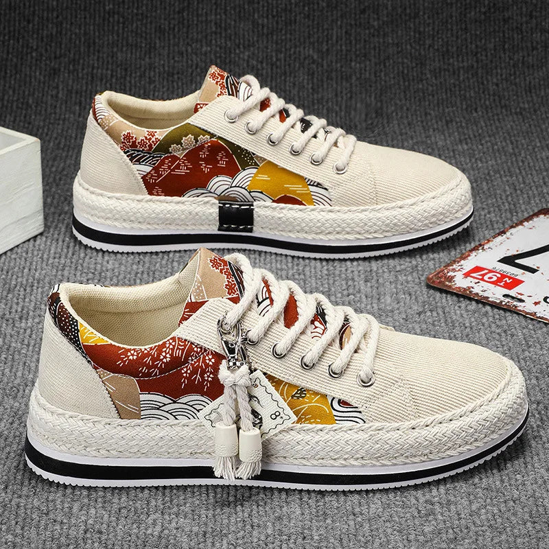 Zapatillas de lona de corte bajo para hombre: tendencia de moda veraniega, zapatillas con plataforma, cómodas, transpirables y casuales.