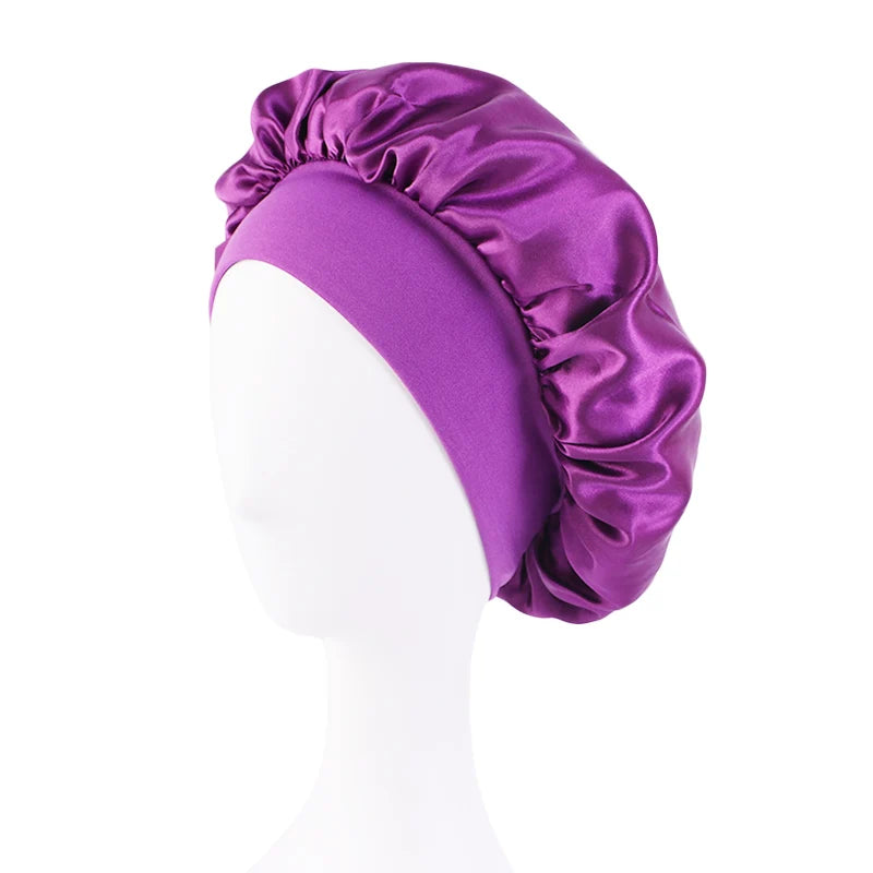 Gorro de satén liso para mujer: gorro unisex de ala ancha para dormir o bañarse, con banda elástica y diseñado para el cuidado del cabello.