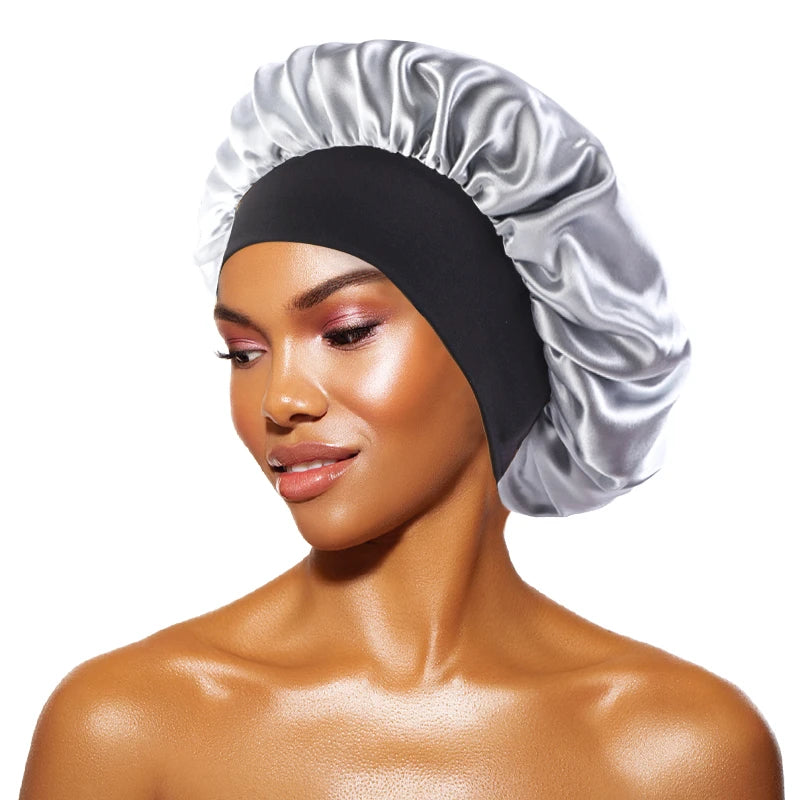 Gorro de satén liso para mujer: gorro unisex de ala ancha para dormir o bañarse, con banda elástica y diseñado para el cuidado del cabello.