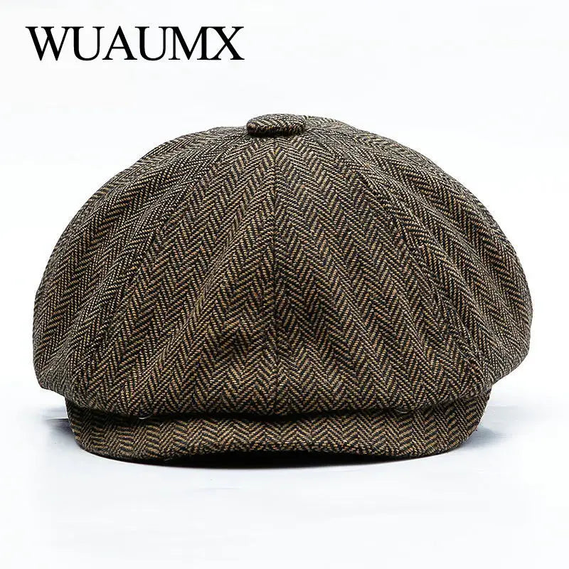 Unisex Autumn Winter Newsboy Caps Men and Women Warm Tweed Octagonal Hat for Male Detective Hats Retro Flat Caps Chapeau