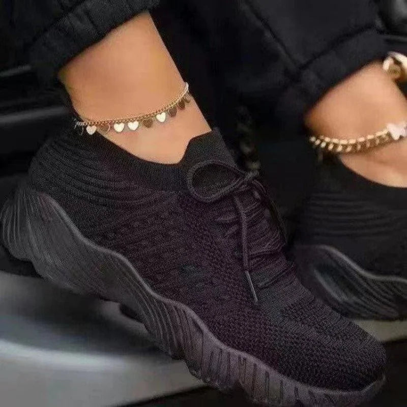 Zapatillas casuales y transpirables para mujer, estilo calcetín con cordones, planas y vulcanizadas, ideales para primavera y correr.