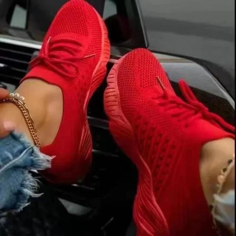 Zapatillas casuales y transpirables para mujer, estilo calcetín con cordones, planas y vulcanizadas, ideales para primavera y correr.
