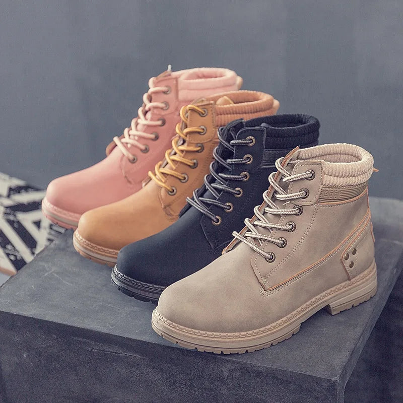 Spring Autumn New Women Boots Riding Equestrian Ankle Boots Ladies Platform Boots Lace-Up plus Size 36-41 Woman Fashion Shoes