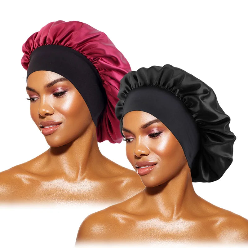 Gorro de satén liso para mujer: gorro unisex de ala ancha para dormir o bañarse, con banda elástica y diseñado para el cuidado del cabello.