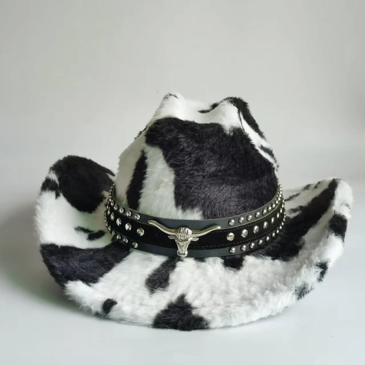 Sombrero vaquero elegante con estampado de leopardo y ala ancha; modelo de piel sintética para hombre y mujer, ideal para el invierno.